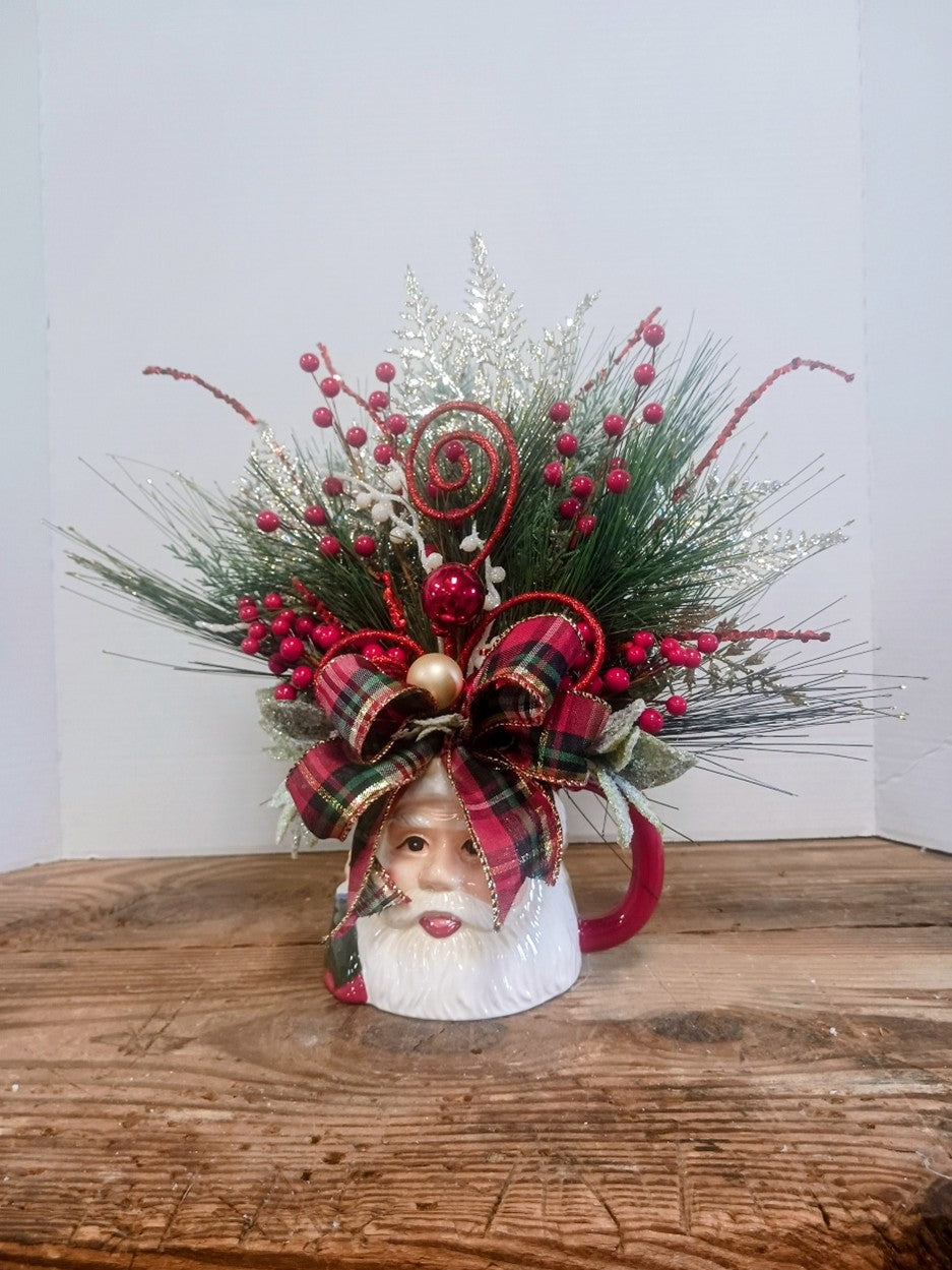 Santa Cup with Red Plaid Bow