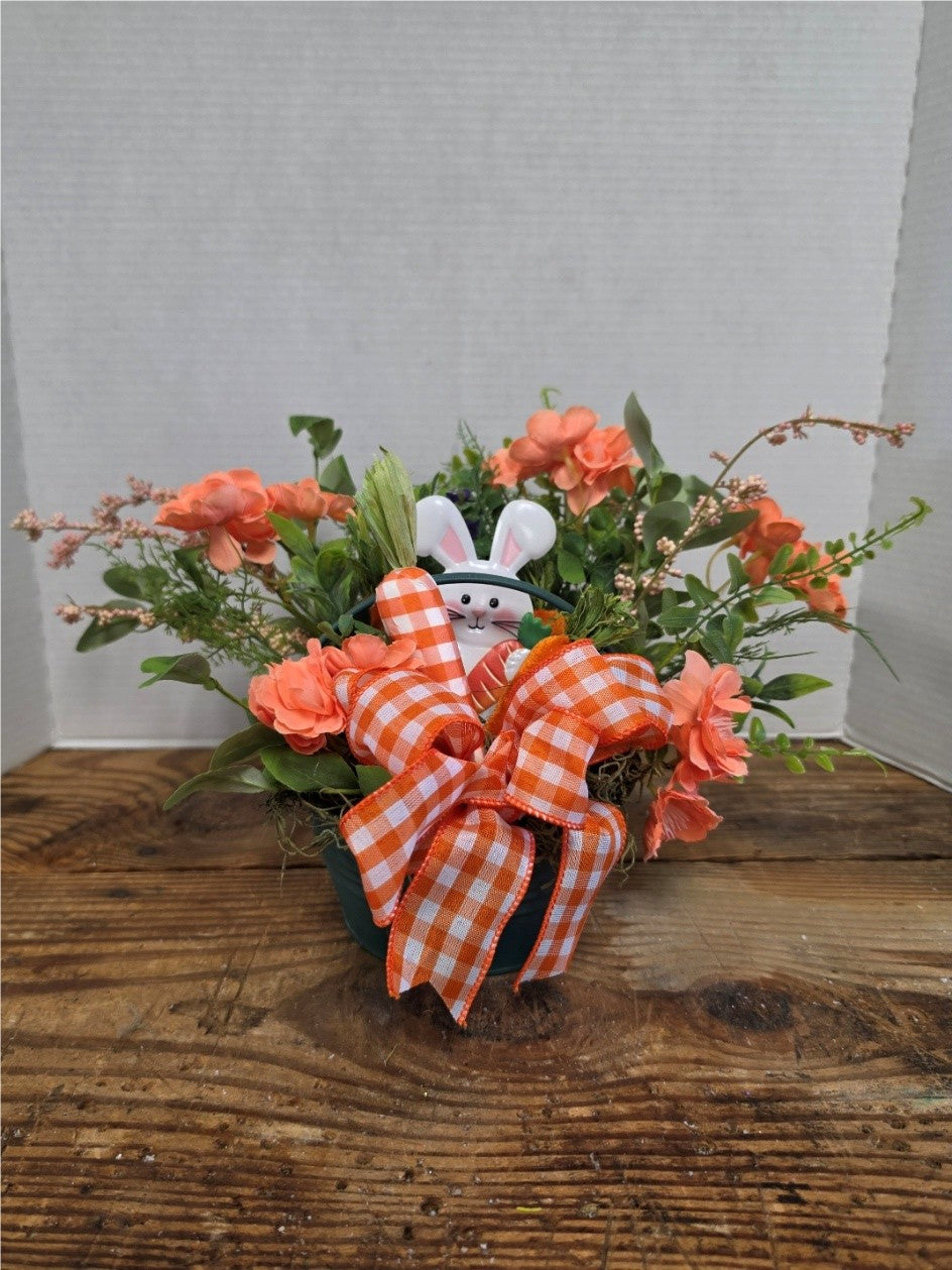 Easter White Metal Bunny Nestled in Orange