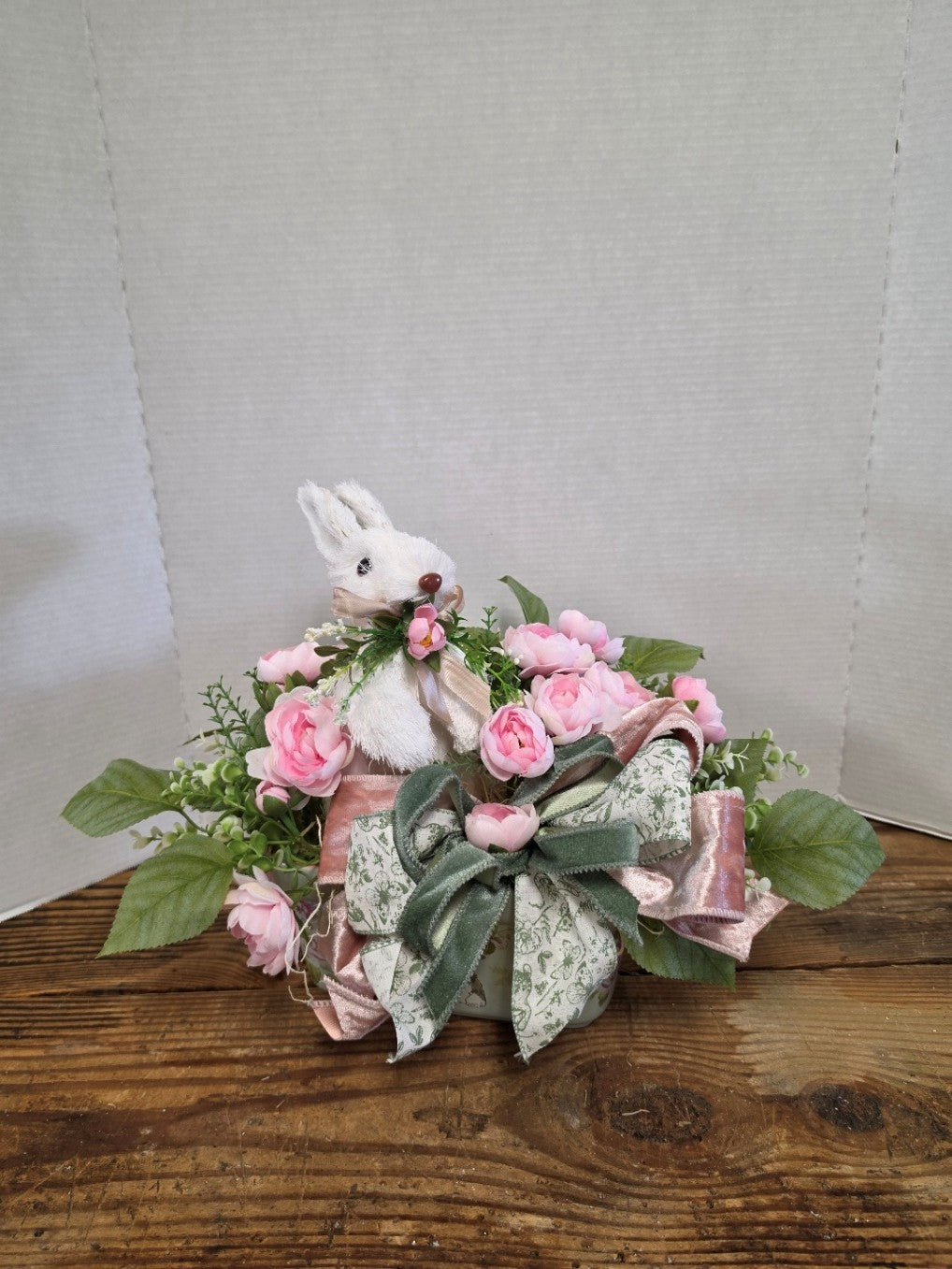 Easter Pink and Green with White Bunny