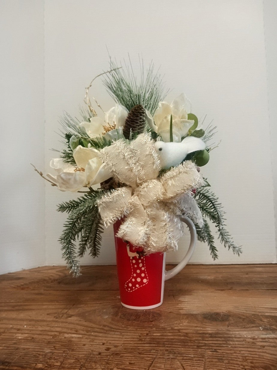 Red Stocking Cup with White Bird