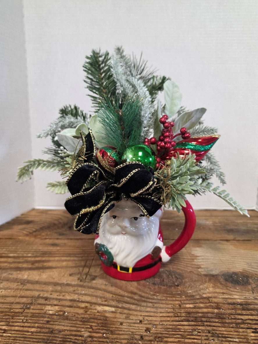 Santa Cup with Black Velvet Bow Trimmed with Gold