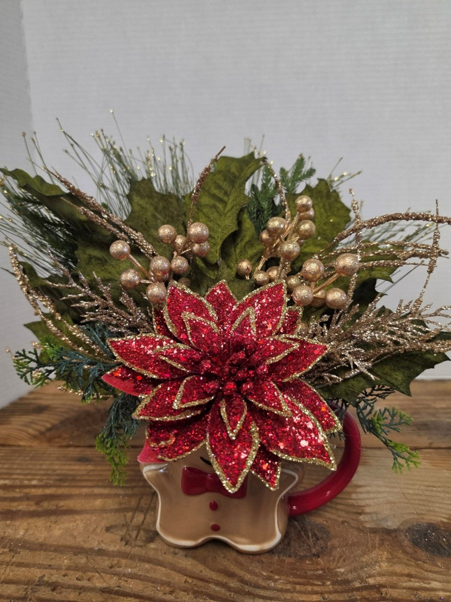 Gingerbread Cup with Red Glitter Poinsettia