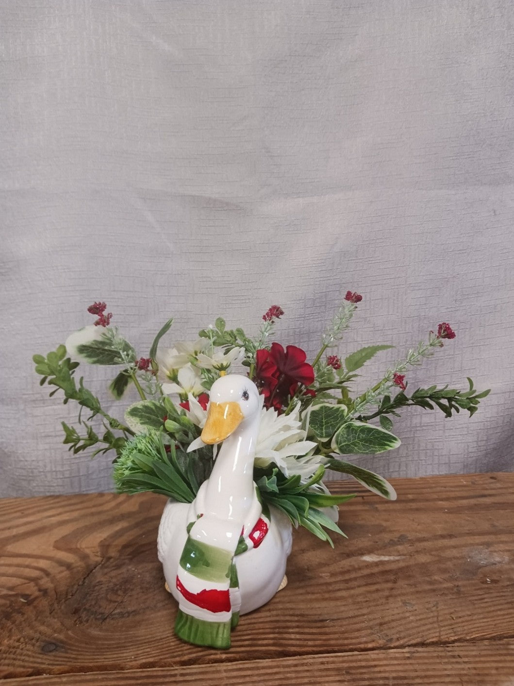 Red and White Duck with Scarf