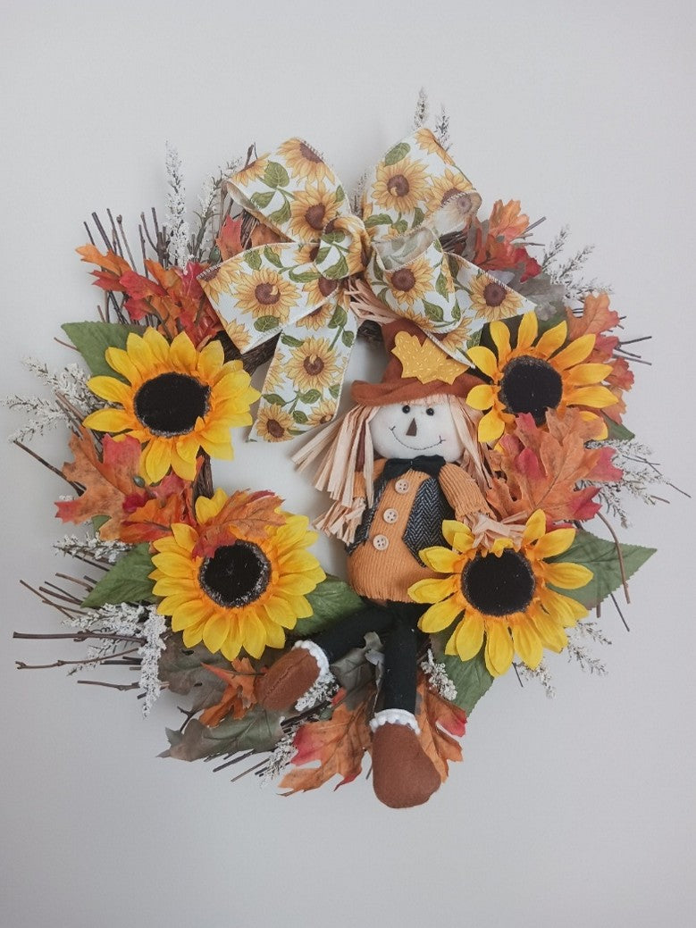 Fall wreath with sunflowers