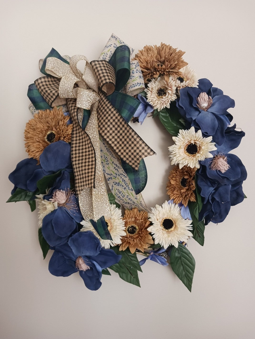 Blue, Tan and Cream Fall Wreath